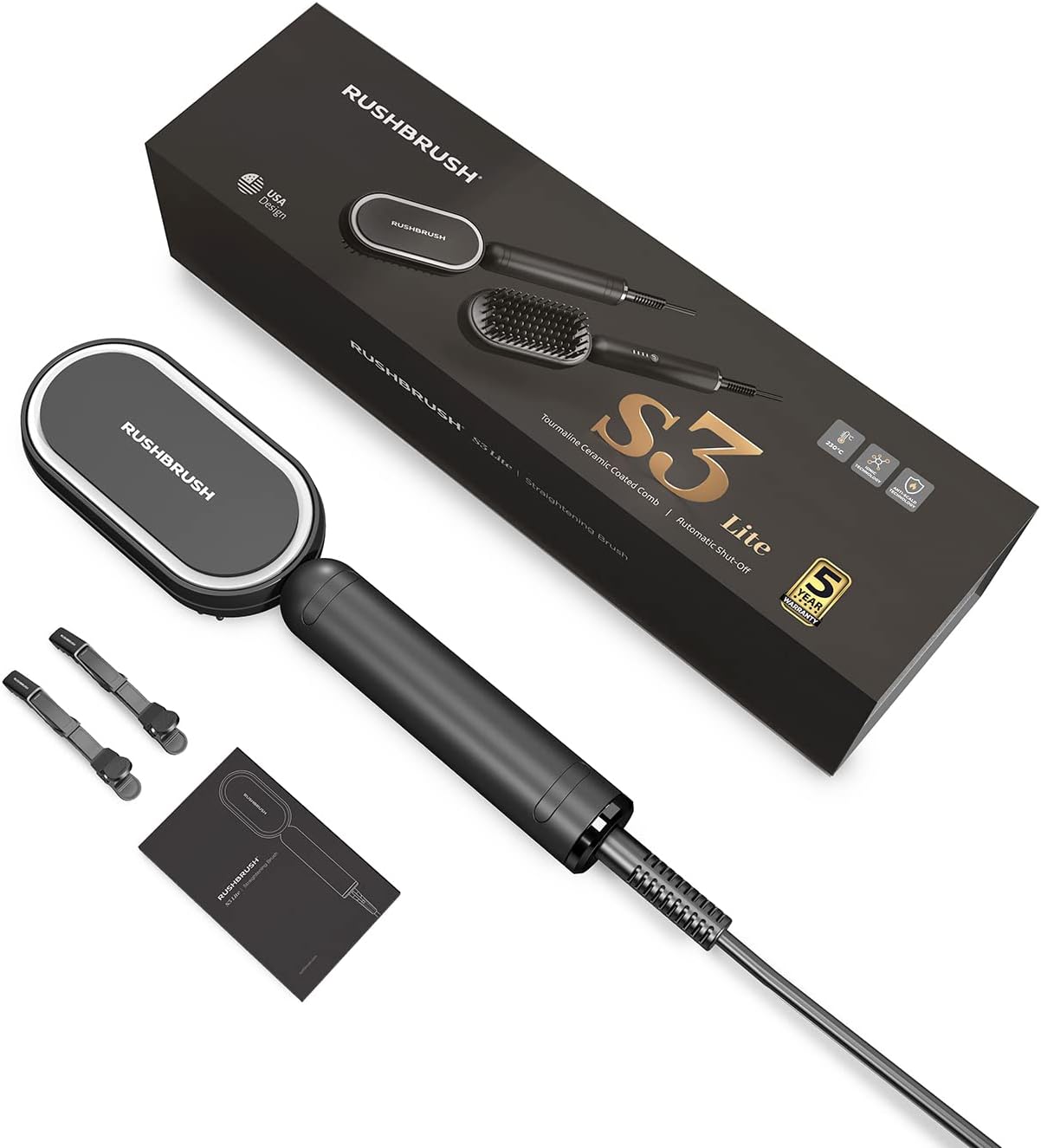 مشط Rush Brush S3 Tourmaline مع تقنية أيون -أسود سوداء