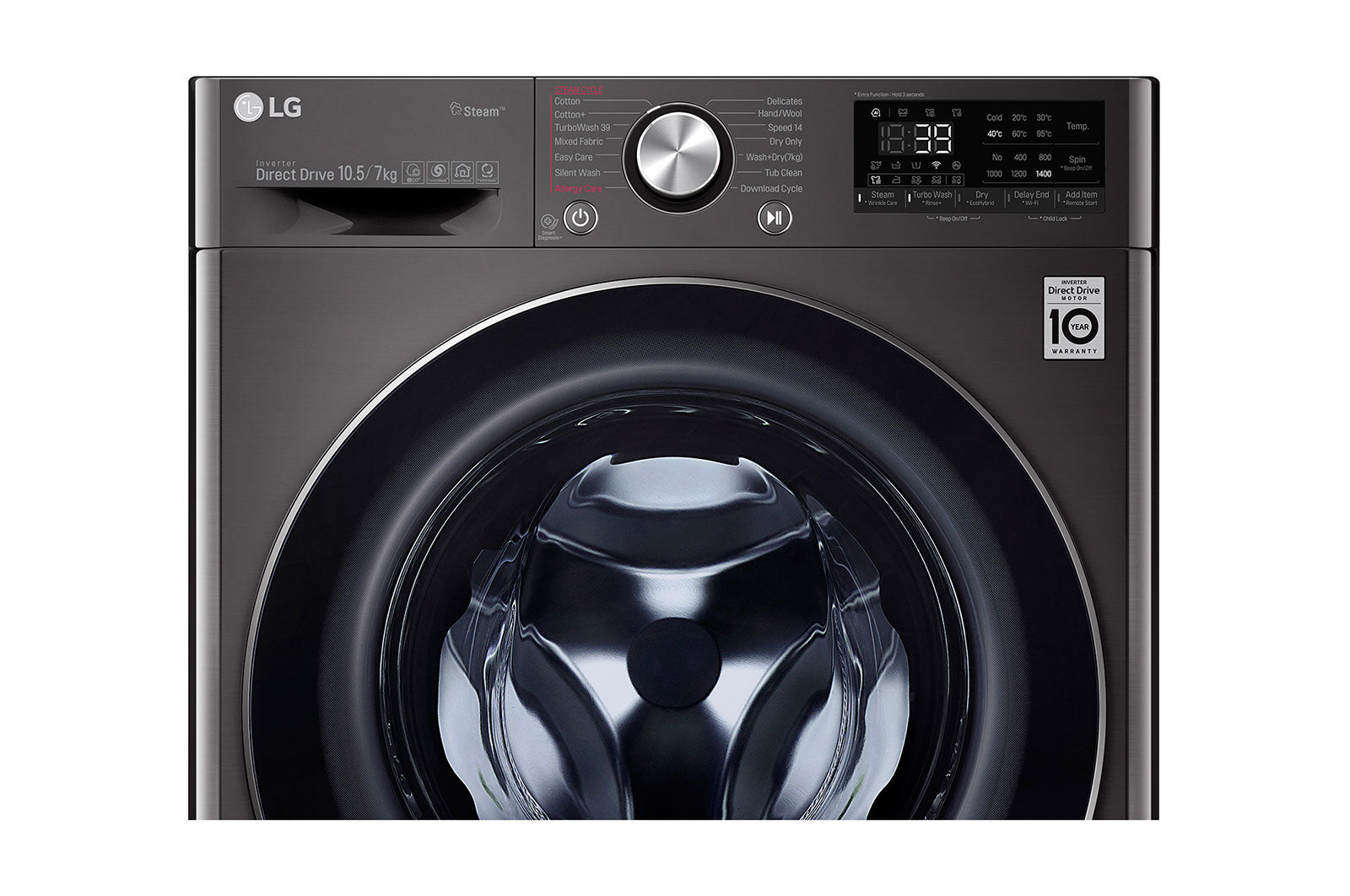 LG Front Load Automatic Washing Machine With Dryer, 9 KG with 5 KG Dryer, Black Steel- F4R5VGG2E